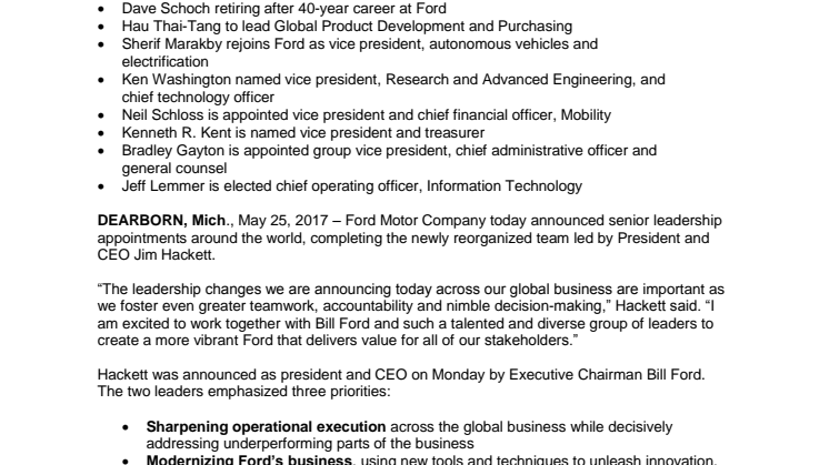 Ændringer i Ford Motor Companys ledelse