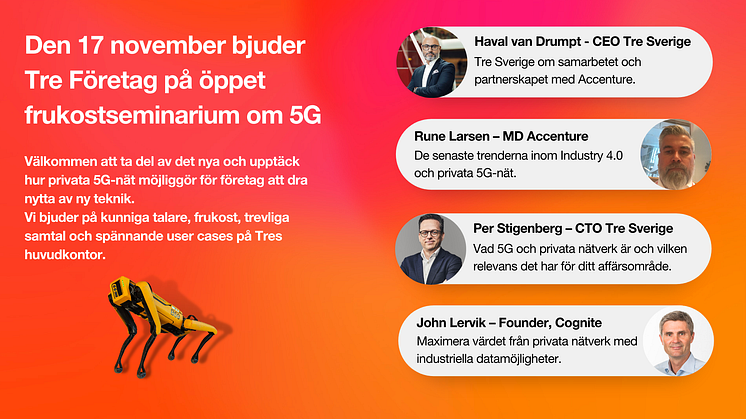 Tre Företag bjuder in till öppet frukostseminarium om 5G 