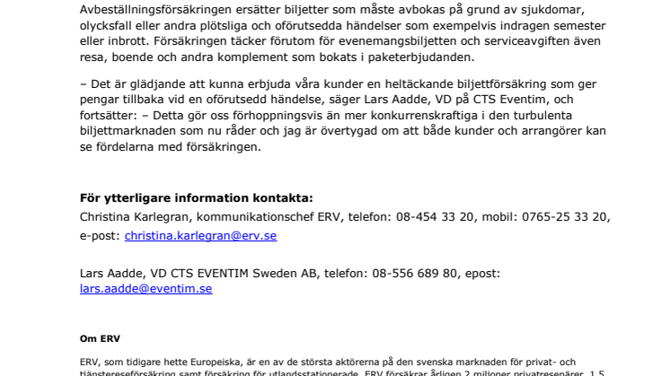 CTS Eventim och ERV inleder samarbete