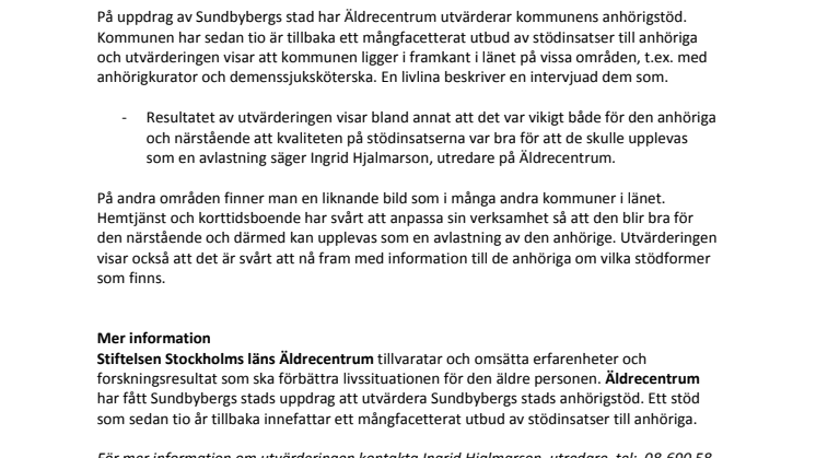 "Anhörigstöd - en livlina" - Utvärdering av anhörigstöd i Sundbyberg