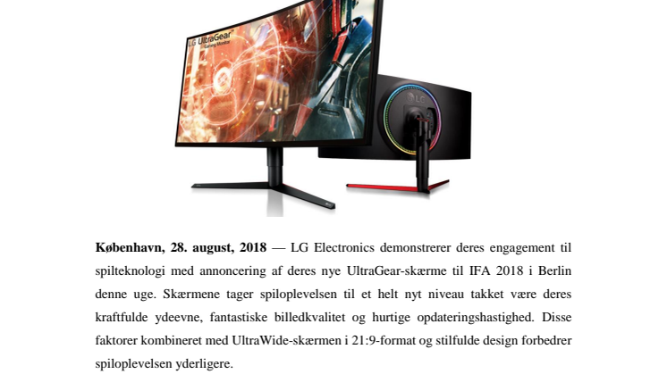 LG FOKUSERER PÅ GAMING TIL IFA  MED NYE ULTRAGEAR-SKÆRME