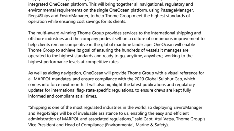 OneOcean to supply all Thome Group’s digitalization needs in a single package