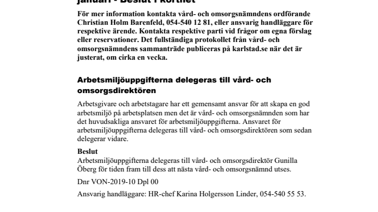 Vård- och omsorgsnämnden i korthet 23 januari