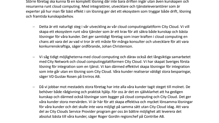 City Cloud Service Provider program lanseras av City Network