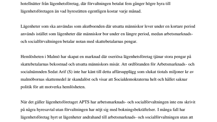 SD lämnar in förslag för att motverka hemlösheten