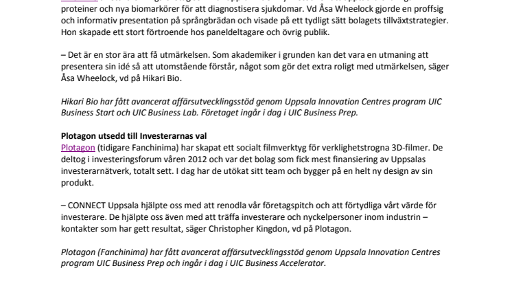 Hikari Bio och Plotagon prisade av CONNECT Uppsala