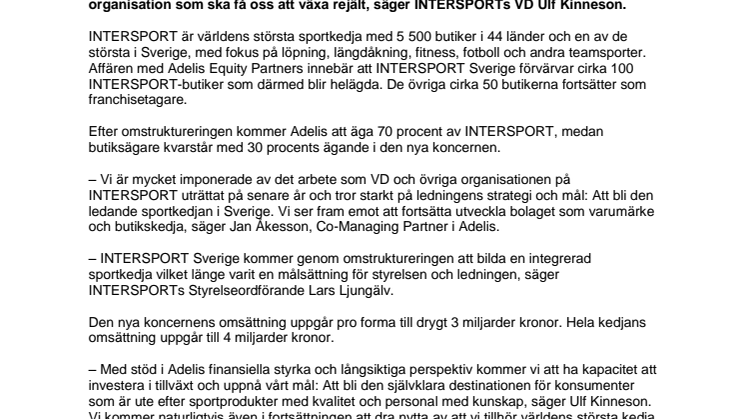 INTERSPORT blir integrerad kedja - Adelis går in som huvudägare