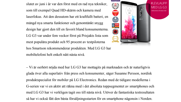 SUCCÉ FÖR LG G3 – TOPPBETYG FRÅN KONSUMENTER OCH PRESS