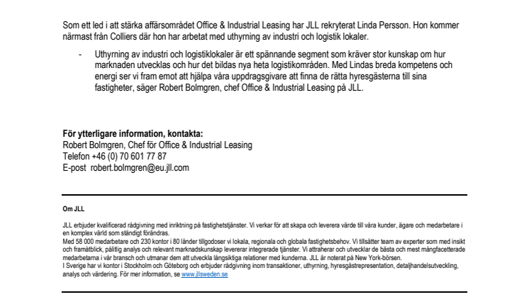 JLL satsar på uthyrning industri och logistik