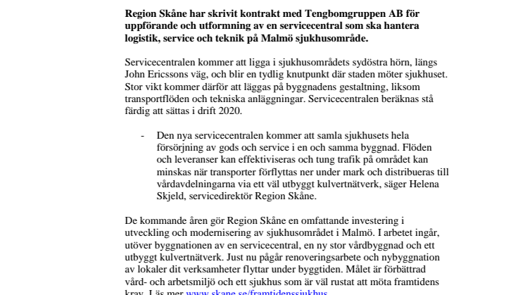 Klart med arkitekt för servicecentral på Malmö sjukhusområde
