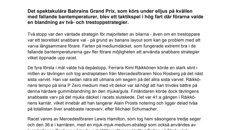 Spännande GP i Bahrain med olika däckstrategier