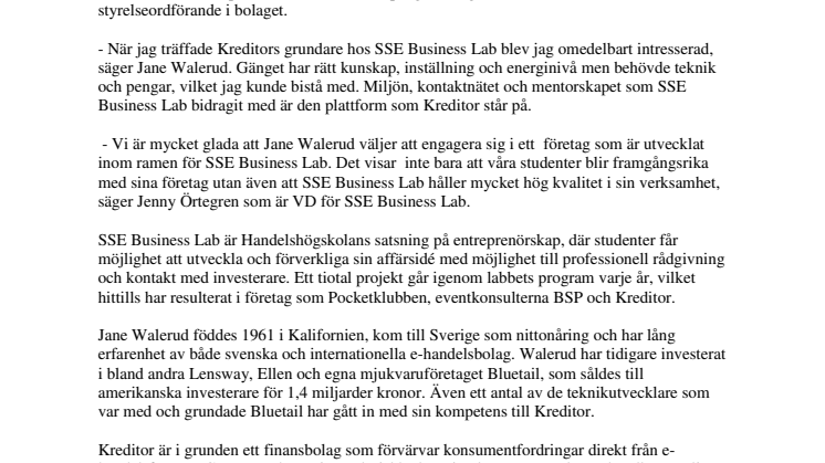 Jane Walerud bygger bolag med Handelshögskolan