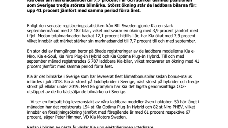 Kia ökar: 41 procent fler laddbara bilar i år