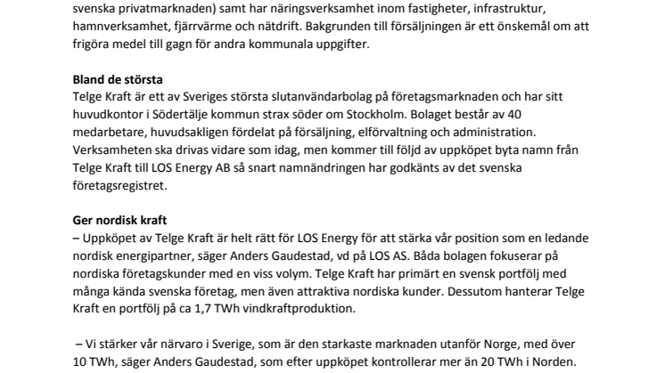 LOS AS köper svenskt elbolag