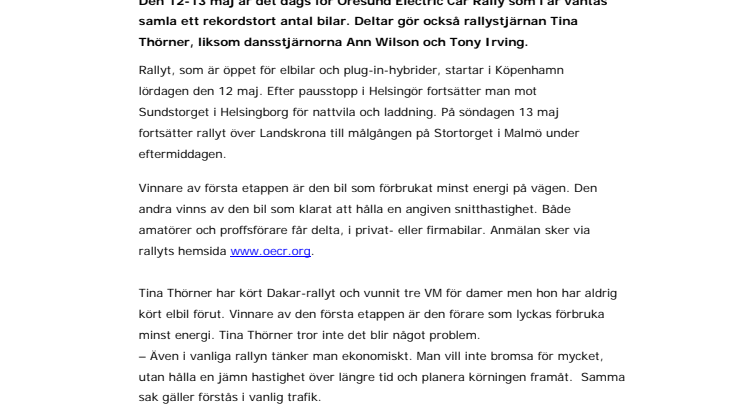 Stjärnor deltar i Oresund Electric Car Rally