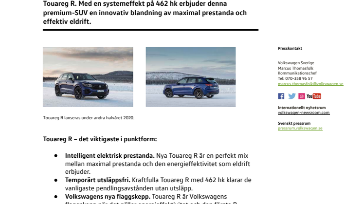 Världspremiär för Volkswagens nya laddhybrid Touareg R