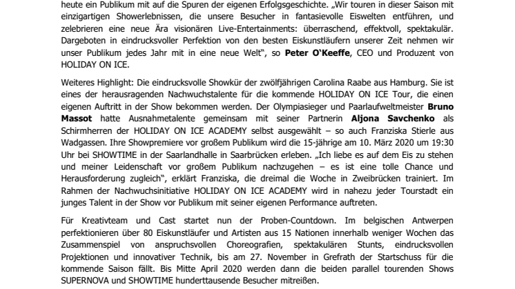 HOLIDAY ON ICE feiert Saisoneröffnung: spektakuläre Performances aus Produktion SHOWTIME