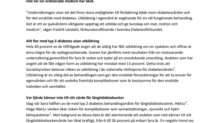 Ny, omfattande undersökning om typ 2-diabetes: Mer än varannan med nydiagnostiserad typ 2-diabetes får ingen utbildning 