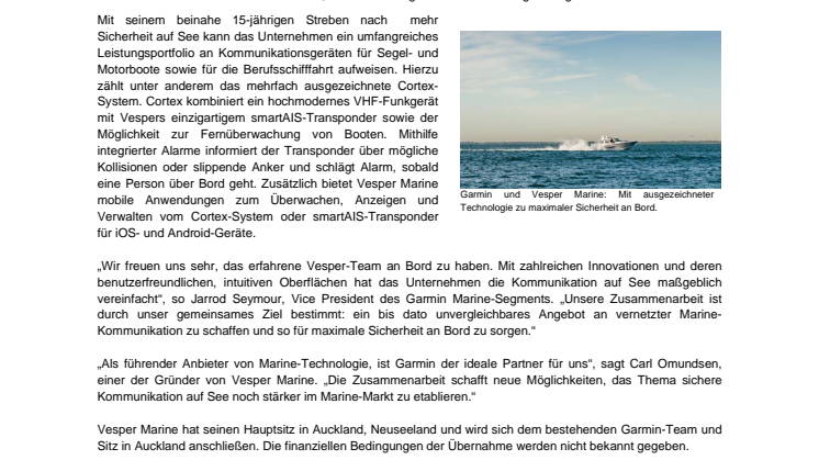 PM Garmin Übernahme von Vesper Marine