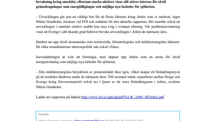 Arktis i fokus för ny FOI-rapport 