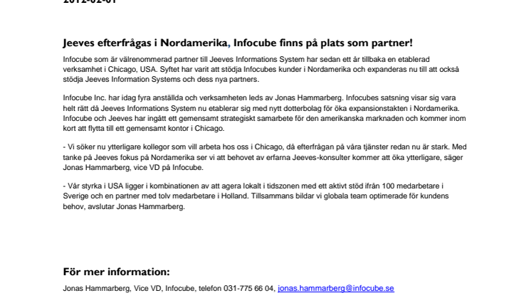 Jeeves efterfrågas i Nordamerika, Infocube finns på plats som partner!