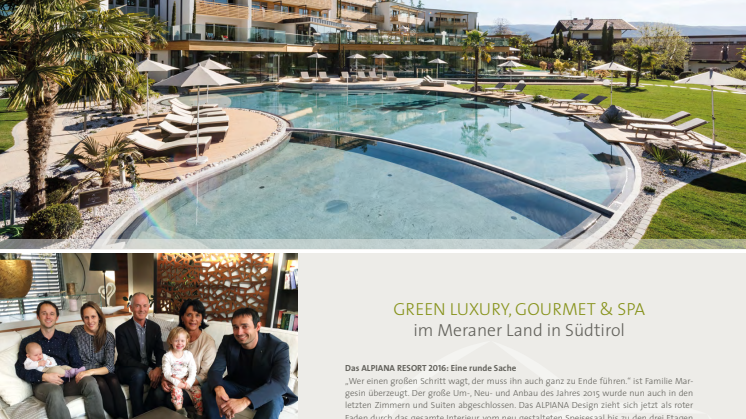 Green Luxury, Gourmet und Spa im ALPIANA RESORT 2016