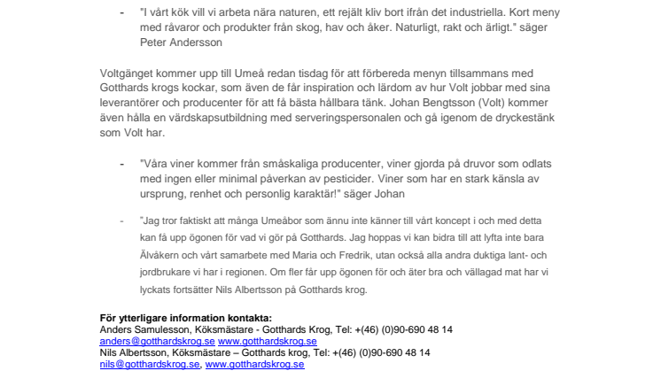 Gotthards krog gästas av 1-stjärniga Restaurang Volt