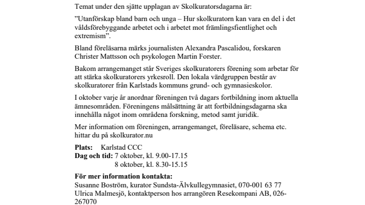 Pressinbjudan: Sveriges skolkuratorer samlas i Karlstad
