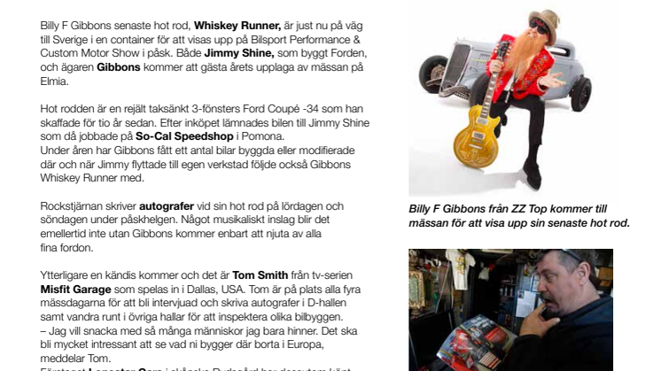 Billy F Gibbons från ZZ Top besöker Bilsport Performance & Custom Motor Show