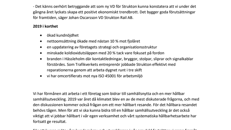 Strukton Rails års- och hållbarhetsredovisning 2019