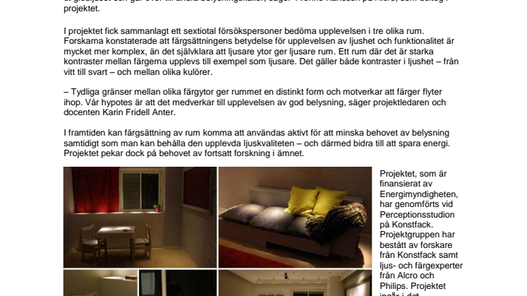 Alcro och Konstfack i forskning om hur ljus och färg kan spara energi 