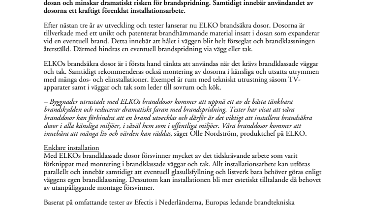 ELKO förenklar installationsarbetet med brandsäkra dosor