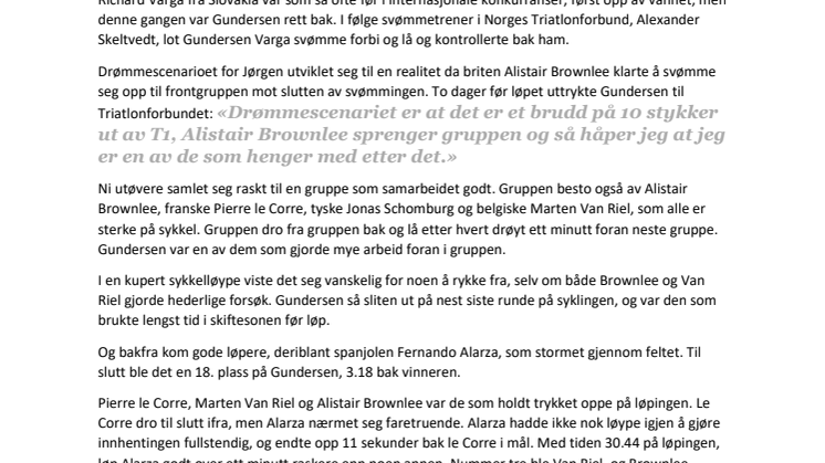 Jørgen Gundersen viste styrke på svømming og sykling, så raknet det på løpingen