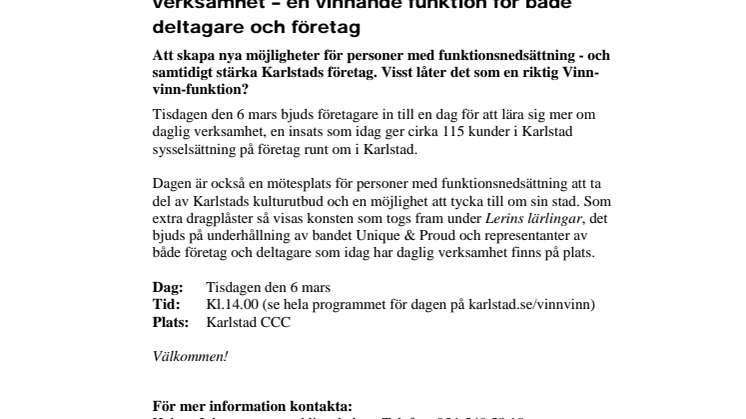 Pressinbjudan: Vinn-vinn-dagen uppmärksammar daglig verksamhet – en vinnande funktion för både deltagare och företag