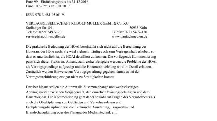 HOAI Honorarordnung für Architekten und Ingenieure – VgV Verordnung über die Vergabe öffentlicher Aufträge