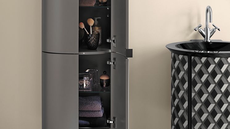 Exklusiv für das Gästebad-Ensemble Diva 2.0: Plastisch wirkende Furnieroberfläche mit Rautenstruktur