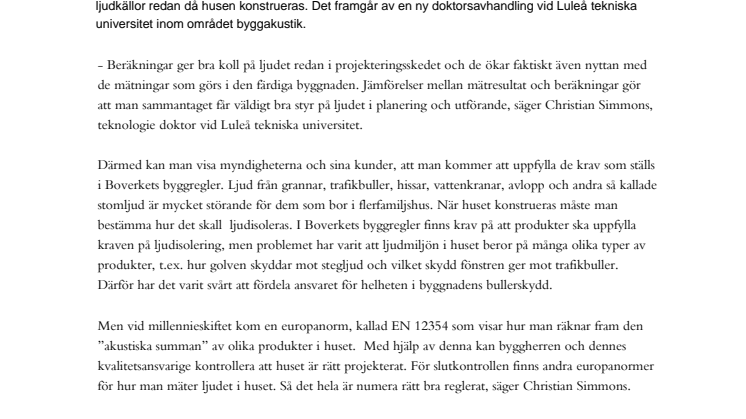 Ansvariga för byggen får hjälp med ljudfrågor