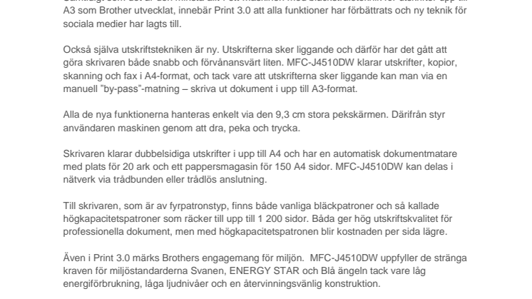 Brother lanserar skrivare för molntjänster och sociala medier 