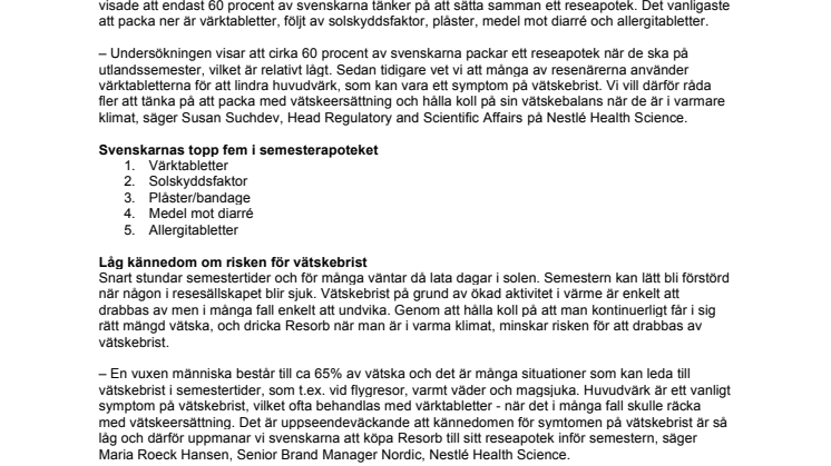 ​​​Var femte svensk drabbas av vätskebrist på semestern 