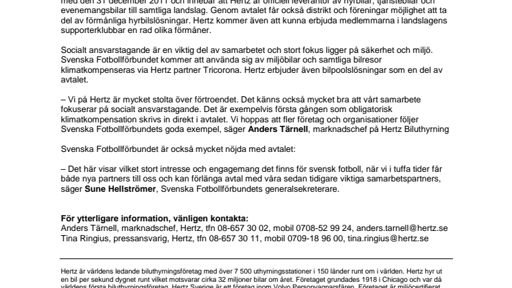 Svenska Fotbollförbundet väljer bilar från Hertz