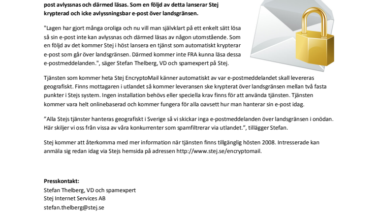 Stej lanserar icke avlyssningsbar e-post över landsgränsen