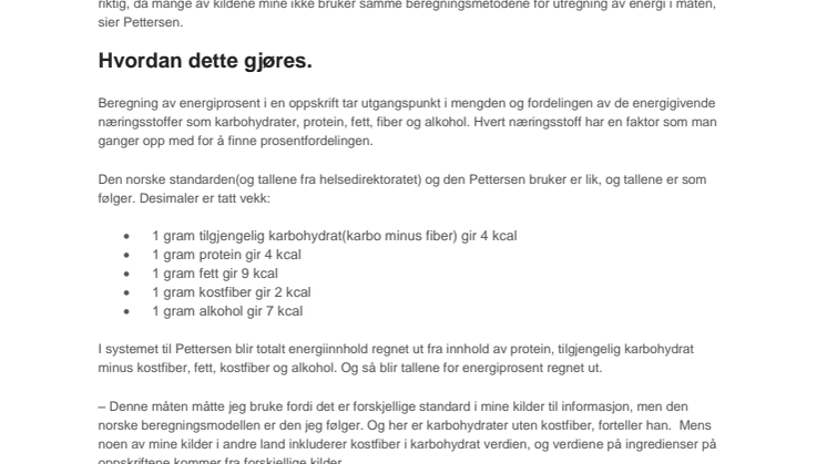 Nå kan alle se fordelingen av energi i oppskriftene man lager hjemme