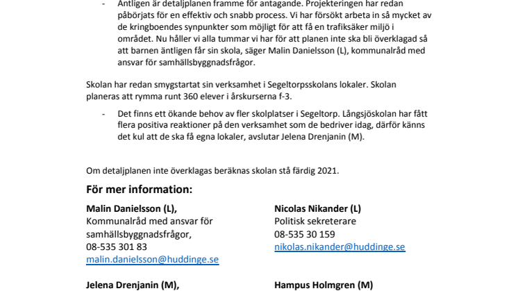 Ny skola med naturvärden planeras i Segeltorp