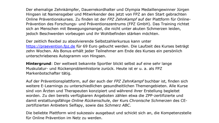 Online Präventionskurs mit Zehnkampf-Legende Jürgen Hingsen