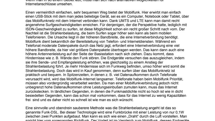 Schnelles Internet in internetlosen Gegenden gesucht