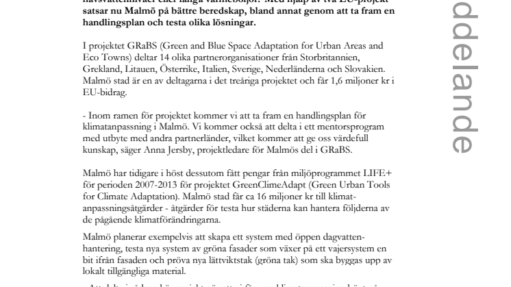Malmö storsatsar på klimatanpassning