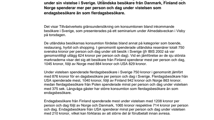 Nordiska besökare är turismens kassakor