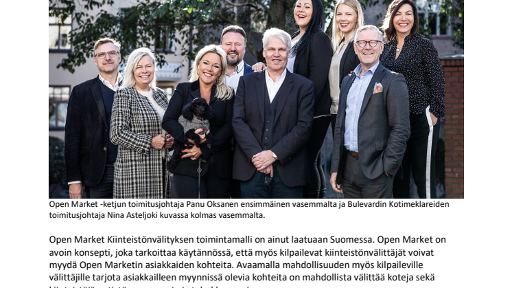 BULEVARDIN KOTIMEKLARIT JA OPEN MARKET KUMPPANEIKSI  – AVOIN KAUPPATAPA UUDISTAA KIINTEISTÖNVÄLITYSALAA SUOMESSA