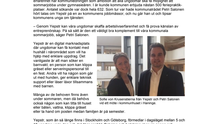 Haninge Kommun tipsar om sommarjobb genom Yepstr