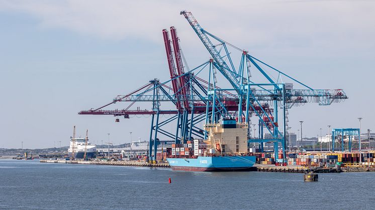 Laura Maersk during Saturday's call at the Port of Gothenburg. Image: Gothenburg Port Authority.